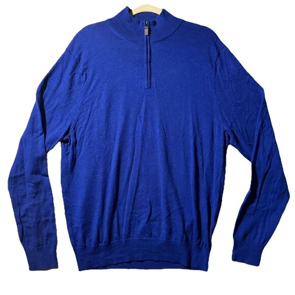 JOS A BANK Traveler 100% Merino Wool Sweater Royal Blue 1/4 Zip Men's Size XXL - Picture 1 of 11